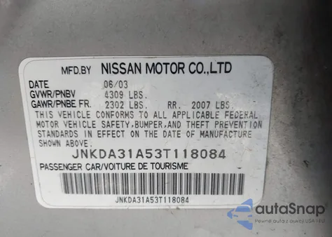 2003 Infiniti I35 Luxury z USA, uszkodzony, nr VIN JNKDA31A53T118084